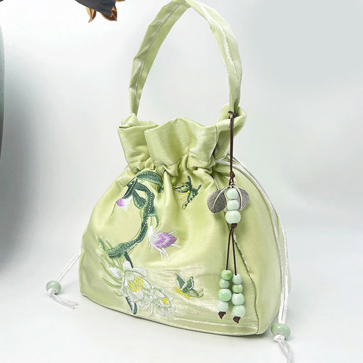 Buddha Stones Fiori Ricamati Glicine Giglio Cotone Lino Borsa A Tracolla Borsa A Tracolla Borsa A Mano