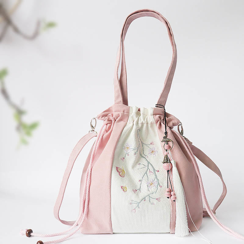 Borsa a tracolla in tela Buddha Stones, fiori di erba ricamati, fiori di ciliegio, borsa a tracolla