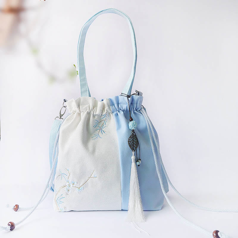 Borsa a tracolla in tela Buddha Stones, fiori di erba ricamati, fiori di ciliegio, borsa a tracolla