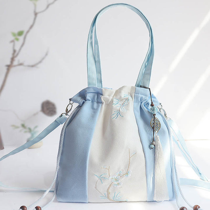 Borsa a tracolla in tela Buddha Stones, fiori di erba ricamati, fiori di ciliegio, borsa a tracolla