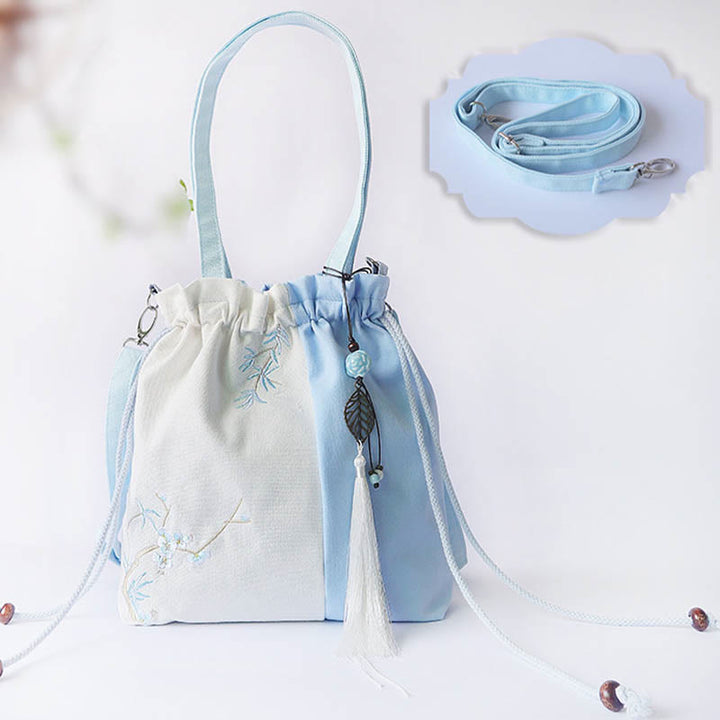 Borsa a tracolla in tela Buddha Stones, fiori di erba ricamati, fiori di ciliegio, borsa a tracolla