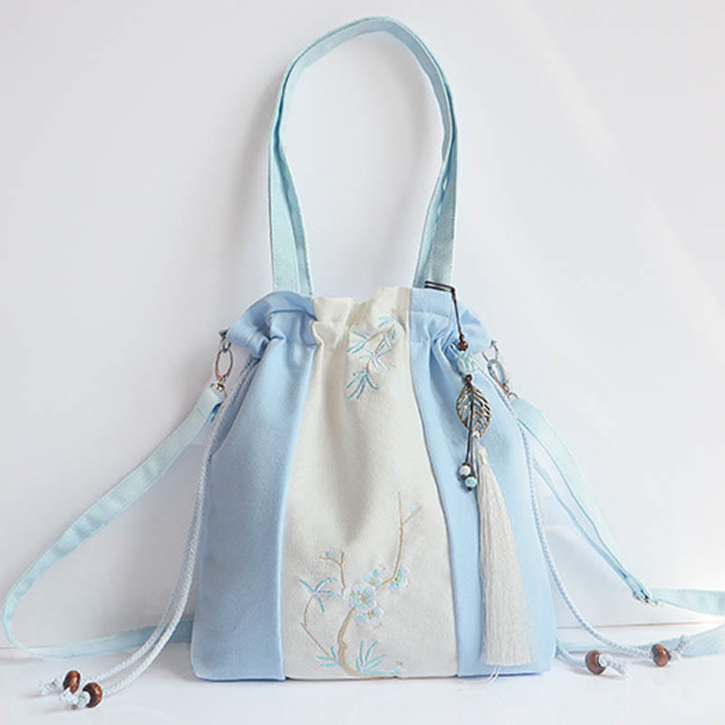 Borsa a tracolla in tela Buddha Stones, fiori di erba ricamati, fiori di ciliegio, borsa a tracolla