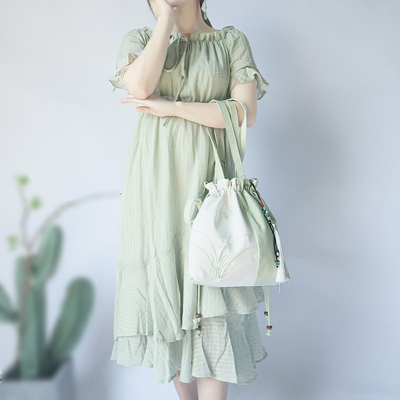 Borsa a tracolla in tela Buddha Stones, fiori di erba ricamati, fiori di ciliegio, borsa a tracolla - image 2