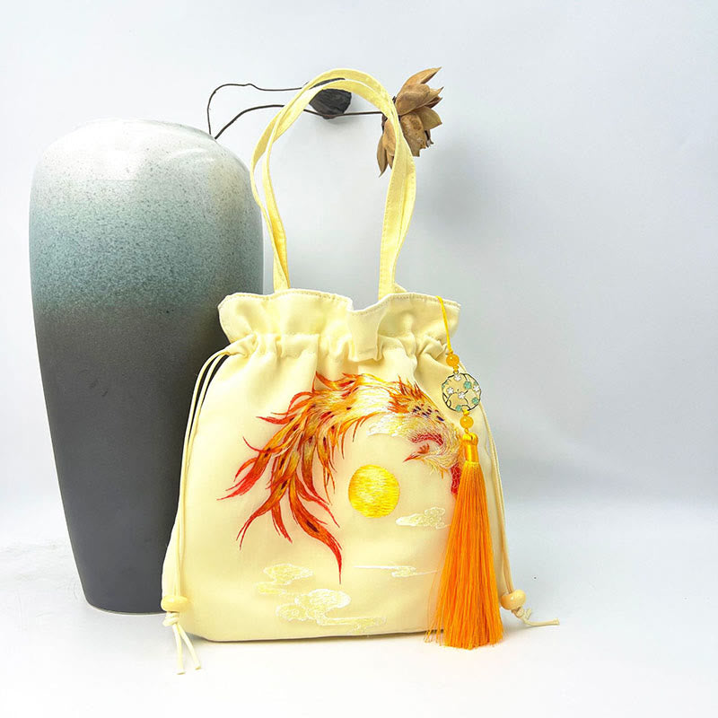 Buddha Stones Lotus Peony Epiphyllum Phoenix Suzhou Ricamo Cotone Lino Tote Borsa a Tracolla Borsa a Mano