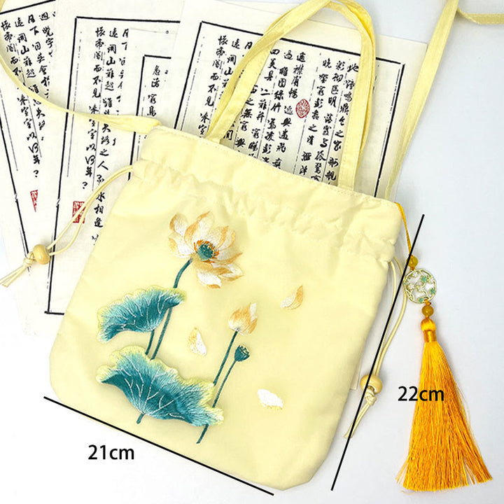Buddha Stones Lotus Peony Epiphyllum Phoenix Suzhou Ricamo Cotone Lino Tote Borsa a Tracolla Borsa a Mano