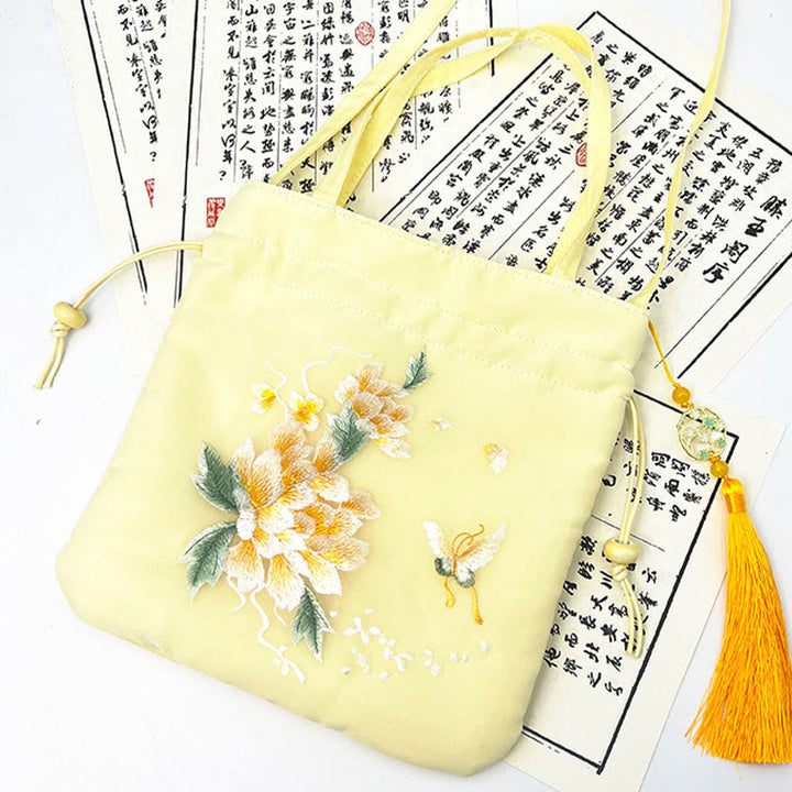 Buddha Stones Lotus Peony Epiphyllum Phoenix Suzhou Ricamo Cotone Lino Tote Borsa a Tracolla Borsa a Mano