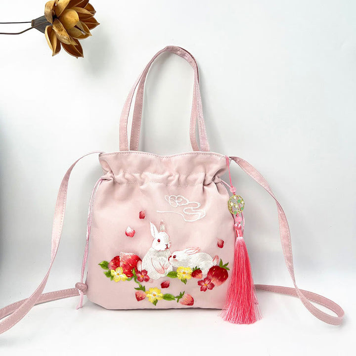 Buddha Stones Suzhou Ricamo Loto Cervo Epiphyllum Peonia Coniglio Cotone Lino Tote Borsa A Tracolla Borsa A Tracolla Borsa A Mano
