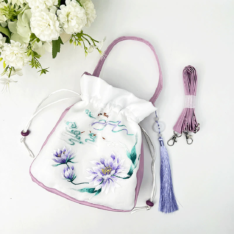 Buddha Stones Suzhou Ricamo Coniglio Loto Epiphyllum Peonia Magnolia Tote Borsa a tracolla Borsa a tracolla Borsa a mano