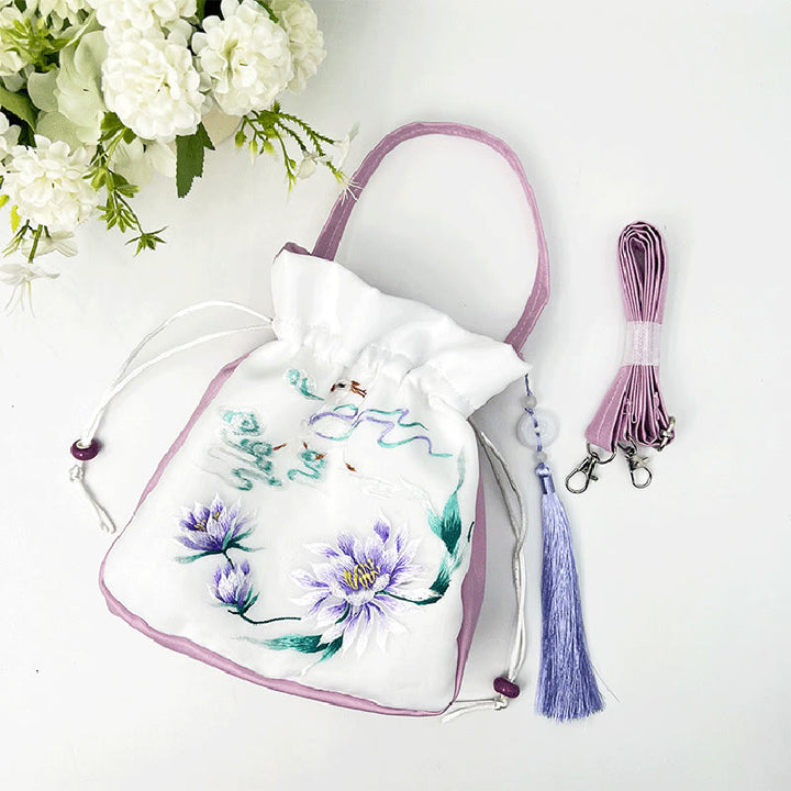 Buddha Stones Suzhou Ricamo Coniglio Loto Epiphyllum Peonia Magnolia Tote Borsa a tracolla Borsa a tracolla Borsa a mano