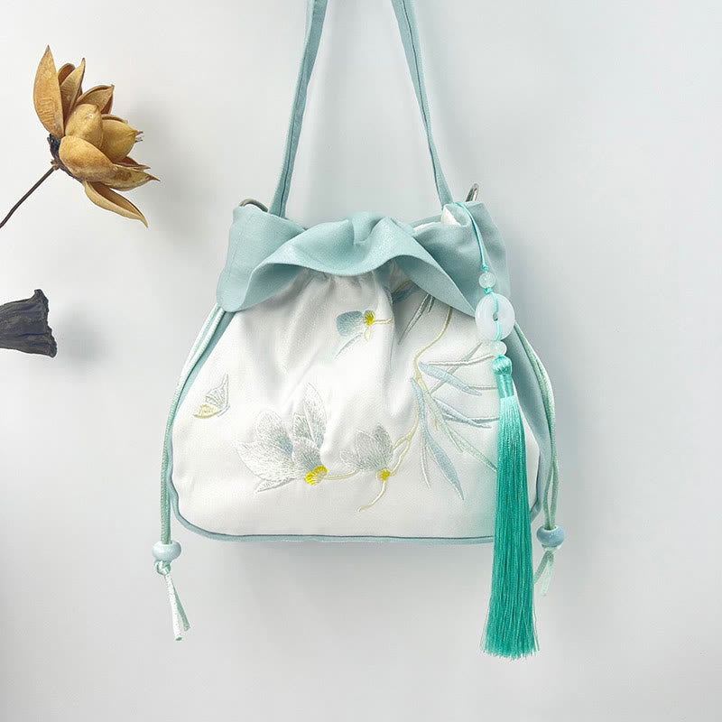 Buddha Stones Suzhou Ricamo Camelia Magnolia Peonia Loto Seta Tote Borsa a Tracolla Borsa a Tracolla Borsa a Mano