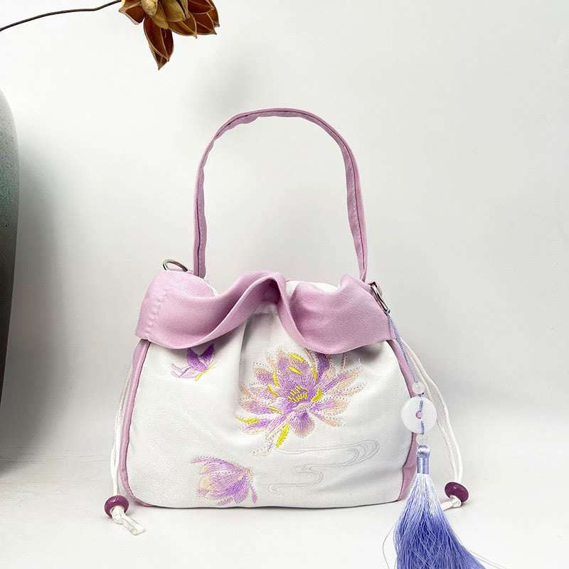 Buddha Stones Suzhou Ricamo Camelia Magnolia Peonia Loto Seta Tote Borsa a Tracolla Borsa a Tracolla Borsa a Mano