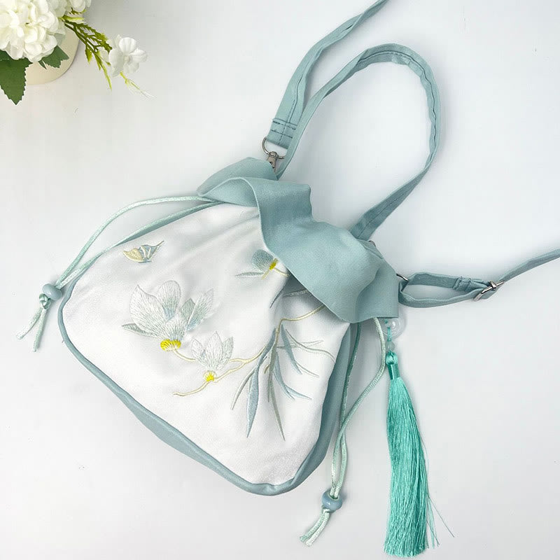 Buddha Stones Suzhou Ricamo Camelia Magnolia Peonia Loto Seta Tote Borsa a Tracolla Borsa a Tracolla Borsa a Mano