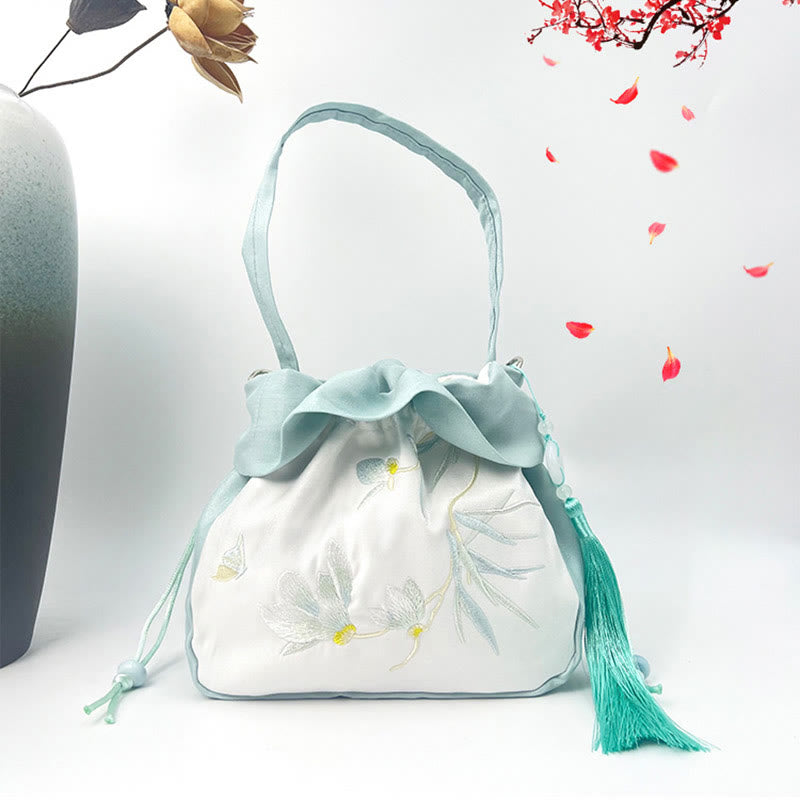 Buddha Stones Suzhou Ricamo Camelia Magnolia Peonia Loto Seta Tote Borsa a Tracolla Borsa a Tracolla Borsa a Mano