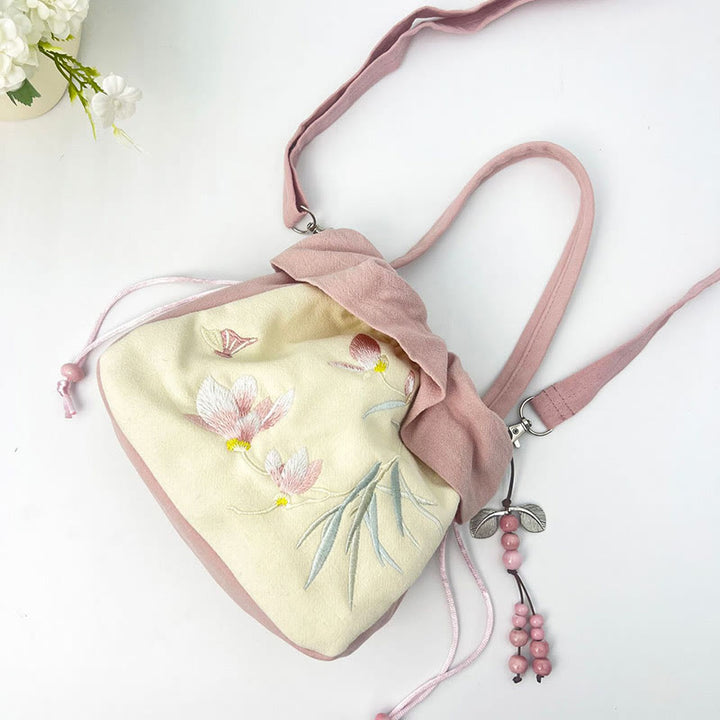 Buddha Stones Suzhou Ricamo Lotus Epiphyllum Magnolia Cotone Lino Tote Borsa A Tracolla Borsa A Mano