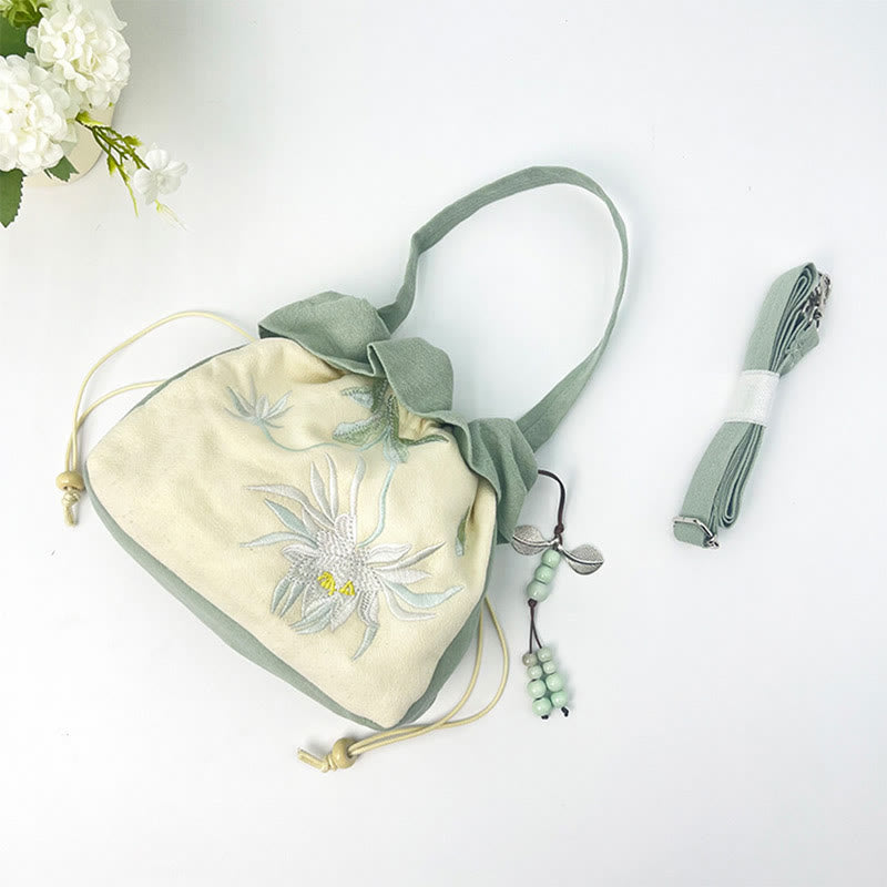 Buddha Stones Suzhou Ricamo Lotus Epiphyllum Magnolia Cotone Lino Tote Borsa A Tracolla Borsa A Mano
