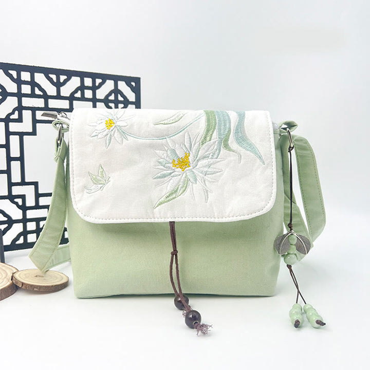 Buddha Stones Ricamato Camelia Epiphyllum Gardenia Sakura Fiori Borsa a Tracolla Borsa a Tracolla Borsa per Cellulare
