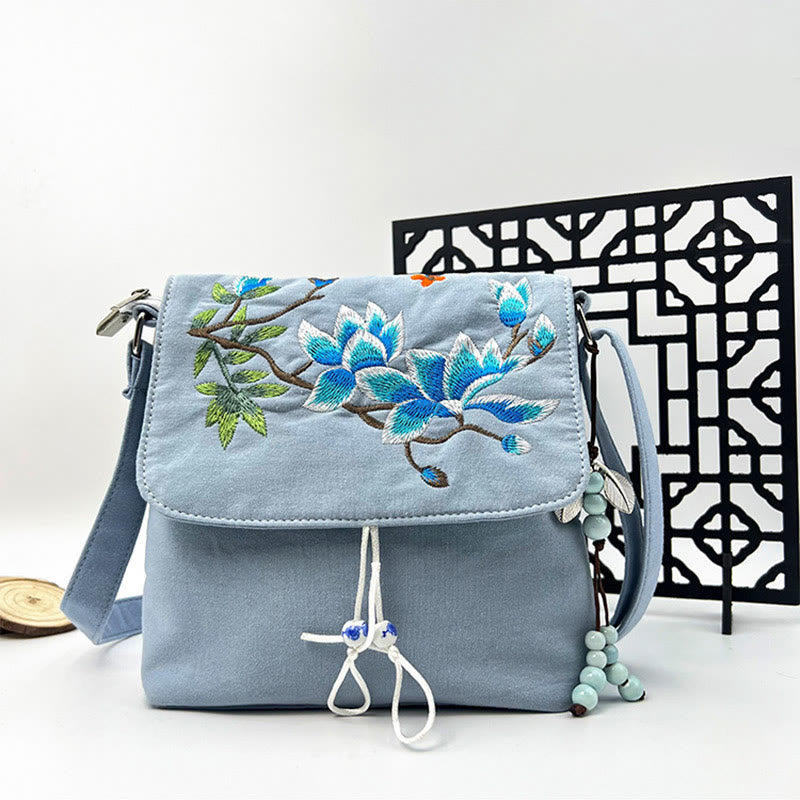 Buddha Stones Ricamato Camelia Epiphyllum Gardenia Sakura Fiori Borsa a Tracolla Borsa a Tracolla Borsa per Cellulare