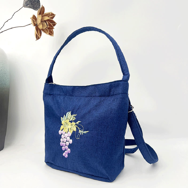 Buddha Stones Ricamo Glicine Prugna Loto Ciliegio Fiore Cotone Lino Tela Tote Borsa A Tracolla Borsa A Mano