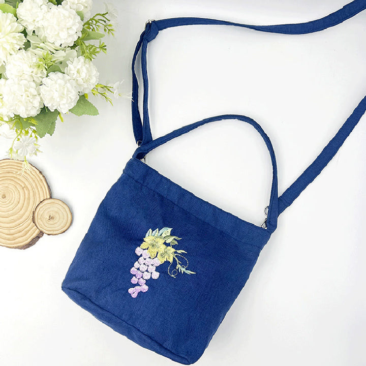 Buddha Stones Ricamo Glicine Prugna Loto Ciliegio Fiore Cotone Lino Tela Tote Borsa A Tracolla Borsa A Mano