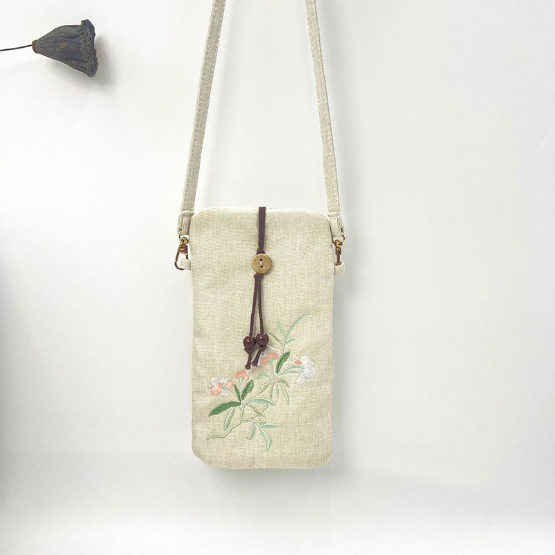 Borsa a tracolla con piccoli fiori ricamati Buddha Stones Borsa a tracolla Borsa per cellulare 11*20cm