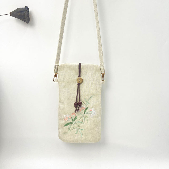 Borsa a tracolla con piccoli fiori ricamati Buddha Stones Borsa a tracolla Borsa per cellulare 11*20cm