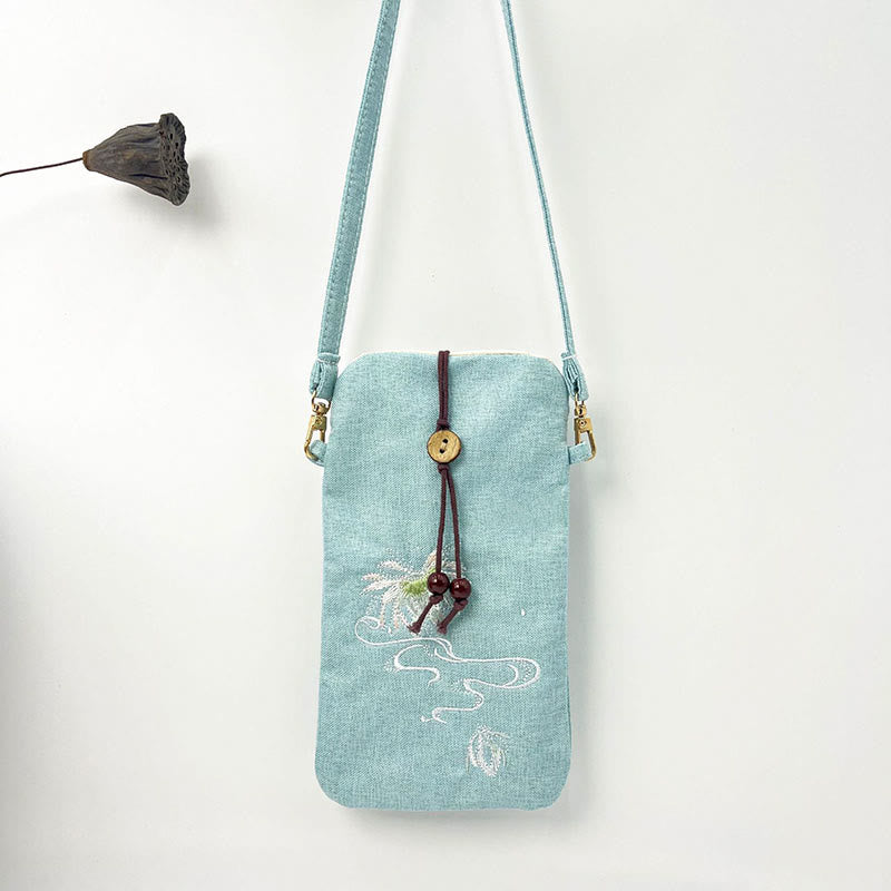 Borsa a tracolla con piccoli fiori ricamati Buddha Stones Borsa a tracolla Borsa per cellulare 11*20cm