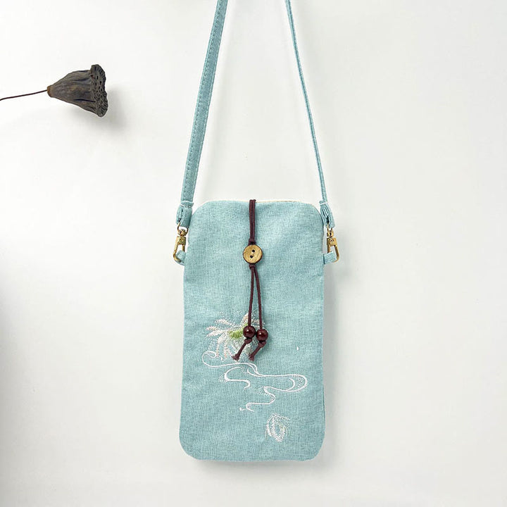 Borsa a tracolla con piccoli fiori ricamati Buddha Stones Borsa a tracolla Borsa per cellulare 11*20cm