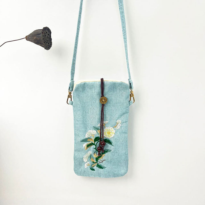 Borsa a tracolla con piccoli fiori ricamati Buddha Stones Borsa a tracolla Borsa per cellulare 11*20cm