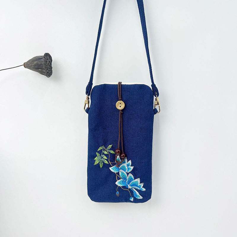 Borsa a tracolla con piccoli fiori ricamati Buddha Stones Borsa a tracolla Borsa per cellulare 11*20cm