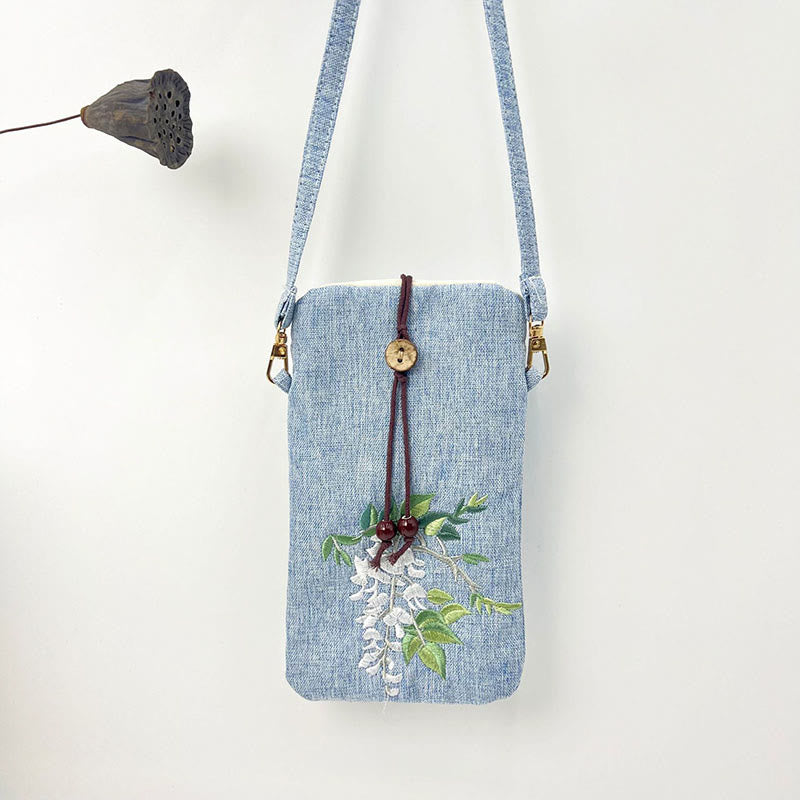 Borsa a tracolla con piccoli fiori ricamati Buddha Stones Borsa a tracolla Borsa per cellulare 11*20cm