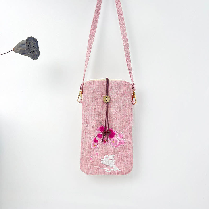 Borsa a tracolla con piccoli fiori ricamati Buddha Stones Borsa a tracolla Borsa per cellulare 11*20cm