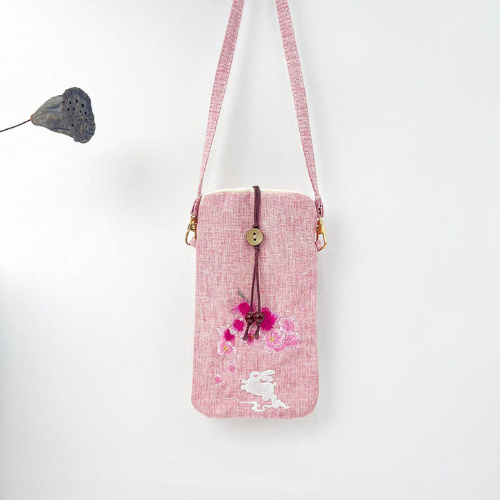 Borsa a tracolla con piccoli fiori ricamati Buddha Stones Borsa a tracolla Borsa per cellulare 11*20cm