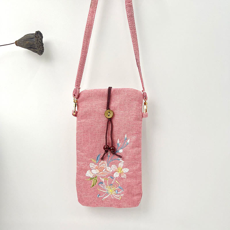 Borsa a tracolla con piccoli fiori ricamati Buddha Stones Borsa a tracolla Borsa per cellulare 11*20cm