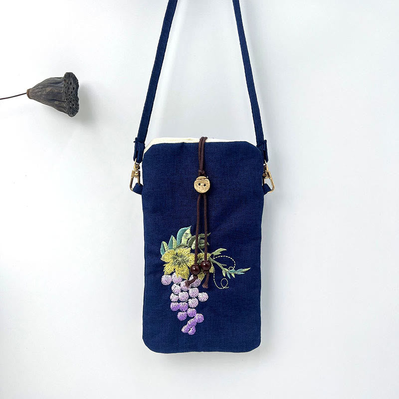 Borsa a tracolla con piccoli fiori ricamati Buddha Stones Borsa a tracolla Borsa per cellulare 11*20cm