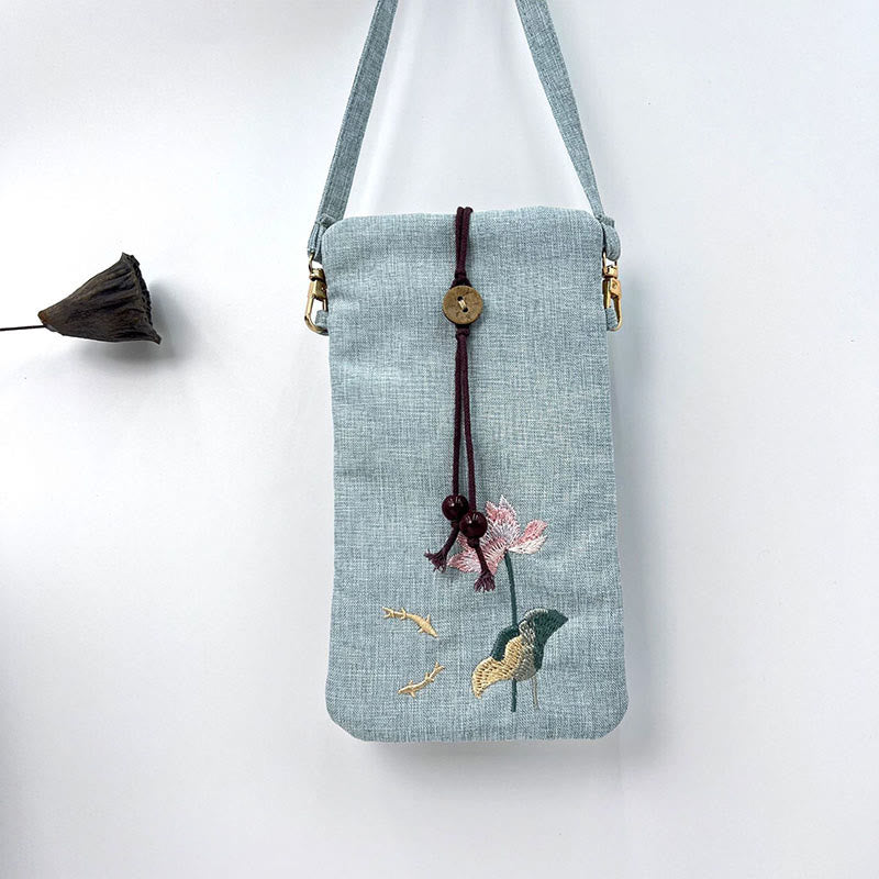 Borsa a tracolla con piccoli fiori ricamati Buddha Stones Borsa a tracolla Borsa per cellulare 11*20cm