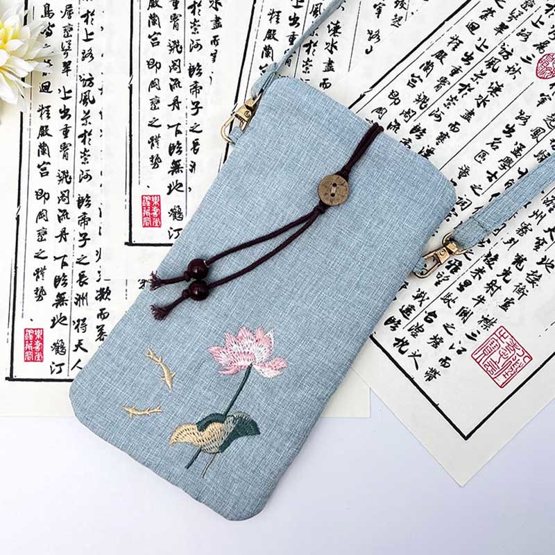 Borsa a tracolla con piccoli fiori ricamati Buddha Stones Borsa a tracolla Borsa per cellulare 11*20cm