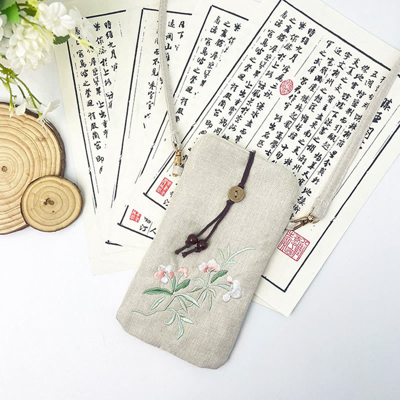 Borsa a tracolla con piccoli fiori ricamati Buddha Stones Borsa a tracolla Borsa per cellulare 11*20cm