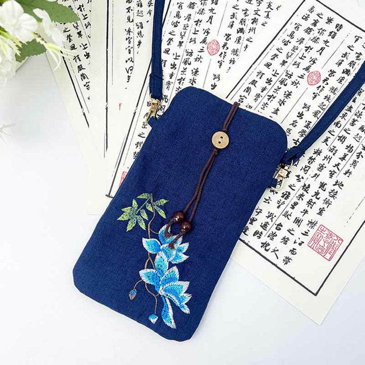 Borsa a tracolla con piccoli fiori ricamati Buddha Stones Borsa a tracolla Borsa per cellulare 11*20cm