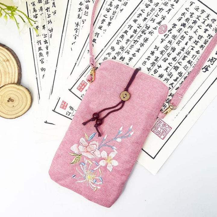 Borsa a tracolla con piccoli fiori ricamati Buddha Stones Borsa a tracolla Borsa per cellulare 11*20cm