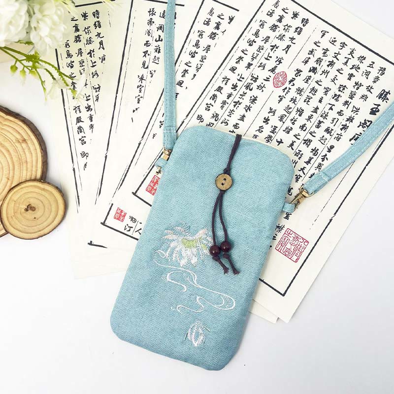 Borsa a tracolla con piccoli fiori ricamati Buddha Stones Borsa a tracolla Borsa per cellulare 11*20cm