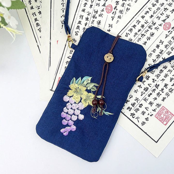 Borsa a tracolla con piccoli fiori ricamati Buddha Stones Borsa a tracolla Borsa per cellulare 11*20cm