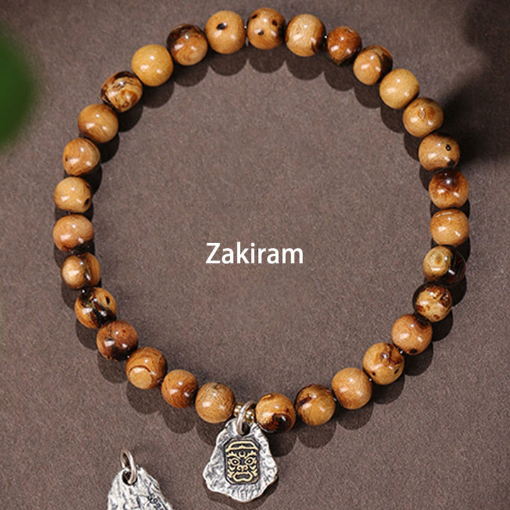Buddha Stones 925 Sterling Silver Natural Golden Sea Willow Zakiram Dea della Ricchezza Fortuna Fu Carattere Braccialetto di Successo