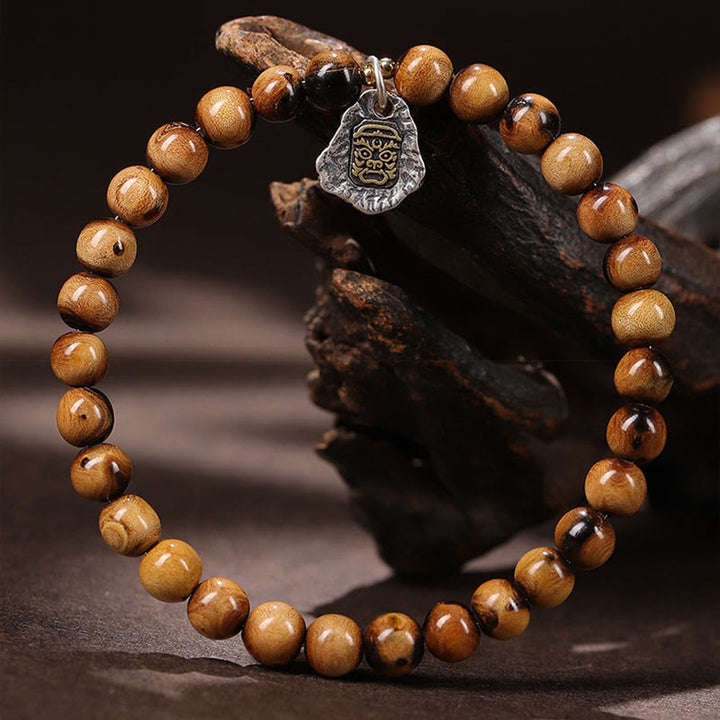 Buddha Stones 925 Sterling Silver Natural Golden Sea Willow Zakiram Dea della Ricchezza Fortuna Fu Carattere Braccialetto di Successo