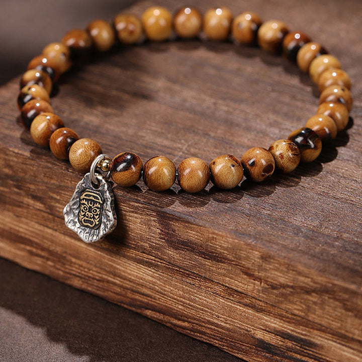 Buddha Stones 925 Sterling Silver Natural Golden Sea Willow Zakiram Dea della Ricchezza Fortuna Fu Carattere Braccialetto di Successo - Zakilam in argento sterling 925 - 10 mm (circonferenza del polso 14-16 cm) - image 0