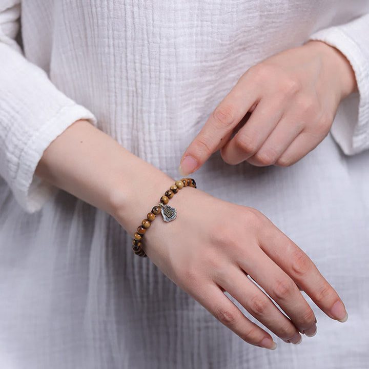 Buddha Stones 925 Sterling Silver Natural Golden Sea Willow Zakiram Dea della Ricchezza Fortuna Fu Carattere Braccialetto di Successo - image 5