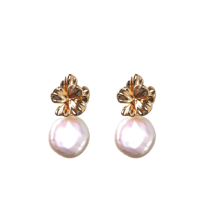Orecchini pendenti con perle barocche naturali in argento sterling 925, motivo a forma di fiore, Buddha Stones