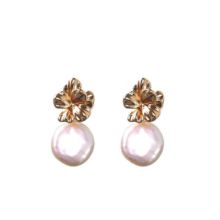 Orecchini pendenti con perle barocche naturali in argento sterling 925, motivo a forma di fiore, Buddha Stones