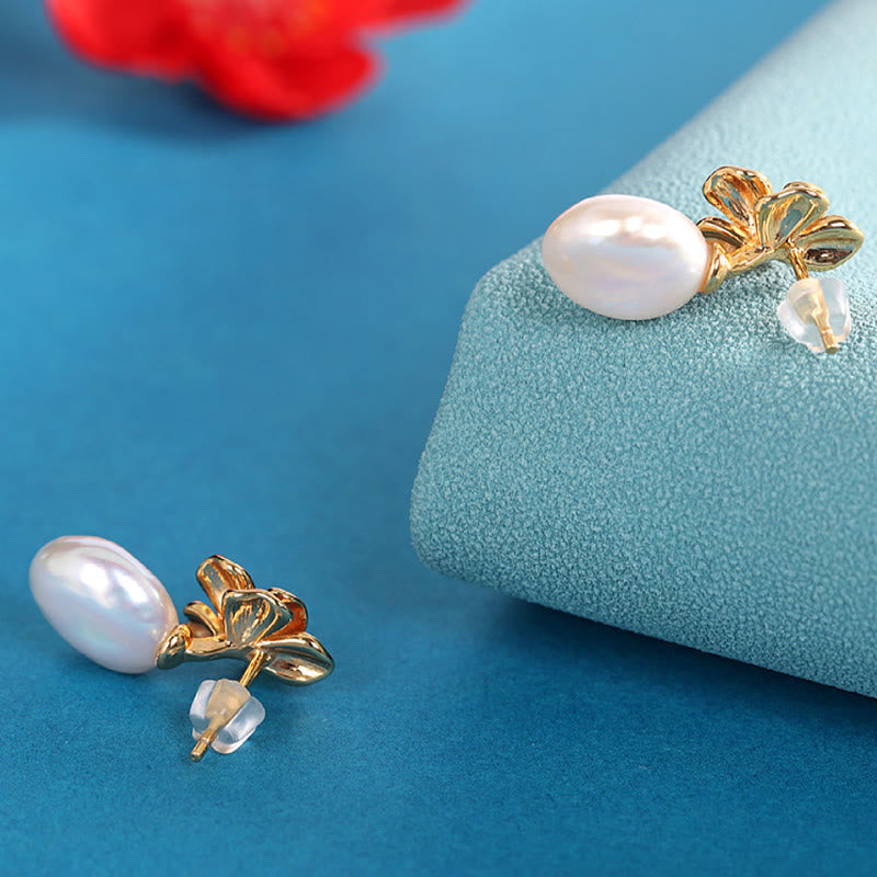 Orecchini pendenti con perle barocche naturali in argento sterling 925, motivo a forma di fiore, Buddha Stones