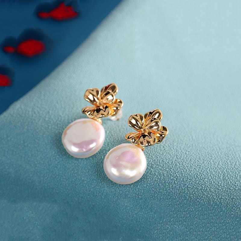 Orecchini pendenti con perle barocche naturali in argento sterling 925, motivo a forma di fiore, Buddha Stones