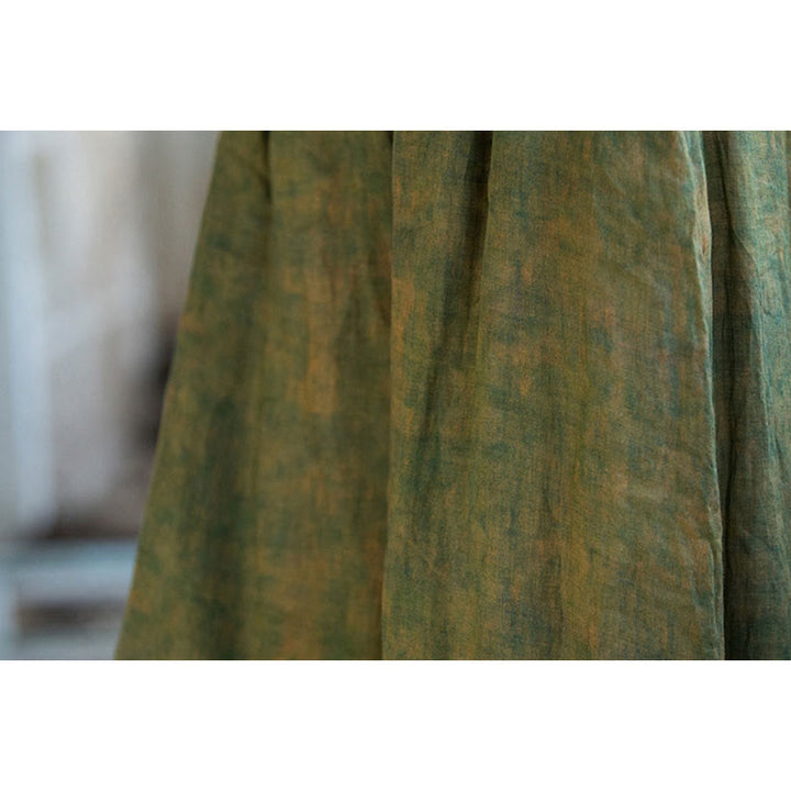 Pantaloni larghi con tasche e cintura flessibile in lino ramiè verde giallo Buddha Stones